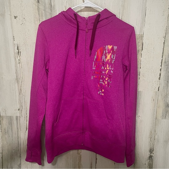 The North Face Vertical Spellout Logo Full Zip Hoodie Fuchsia Pink Purple size M - Picture 1 of 9